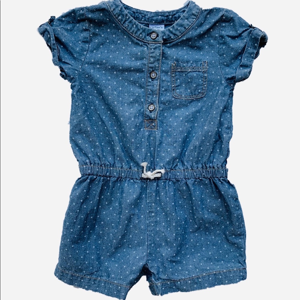 Chambray Polka Dot Short Sleeved Romper